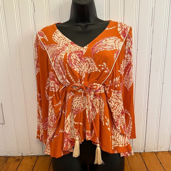 Maurices Floral Flounce Sleeve Boho Peplum Top, Size Medium - Picture 1 of 11